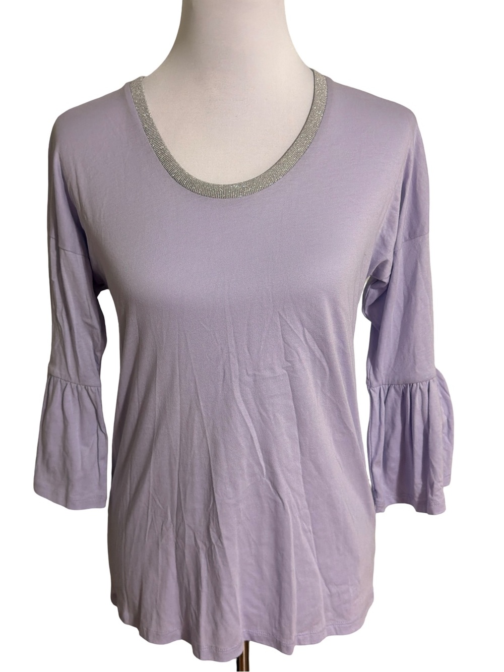 Michael Kors Lavender Ruffle-Sleeve Top with Silver Neckline